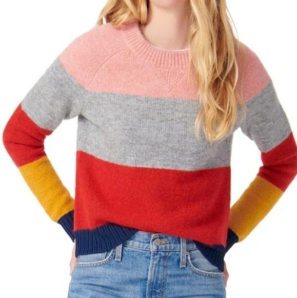 J Crew Sz M/L Colorblock Crewneck Sweater In Heather Rose Alpaca Wool - Picture 1 of 9